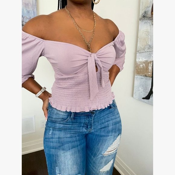 (NWT) Smocked Keyhole Off-Shoulder Top - Lilac - Picture 4 of 7